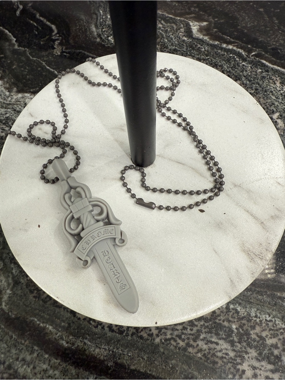 Silicone Grey Sword Pendant Necklace - Chrome Hearts Style